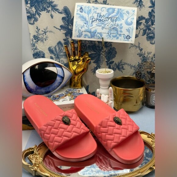 🆕 KURT GEIGER LONDON 🧿 NWOT Meena Eagle Quilted Slide, Salmon - Sz 40 US 9 - Picture 3 of 12